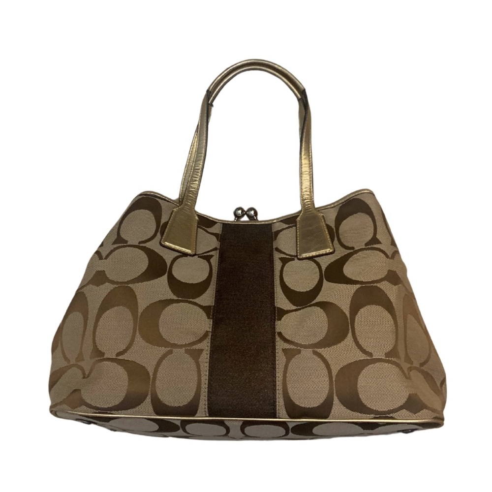 COACH Signature Brown Canvas Gold Leather Shoulder Bag Tote Bag 2000 Y2K Vintage - Picture 2 of 15